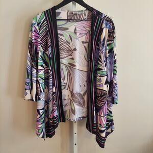 Open‎ Front Cardigan 20W Layering Purple Floral Botanical Artsy Plus Size